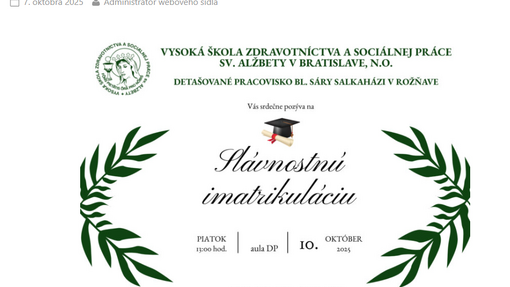Slávnostná imatrikulácia – pozvánka