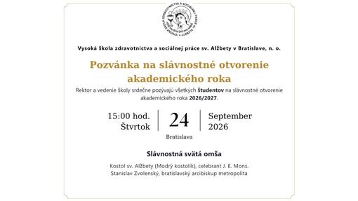 POZVÁNKA pre študentov: Slávnostné otvorenie akademického roka 2026/2027
