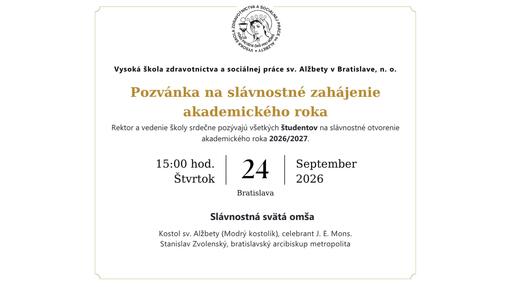 POZVÁNKA pre študentov: Slávnostné otvorenie akademického roka 2026/2027